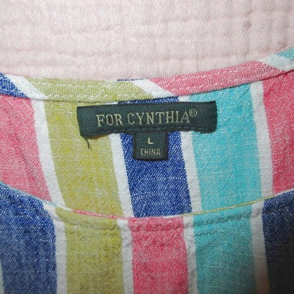 Cynthia Linen Blend Tunic Top Size L Rainbow Stripe Asymmetrical Lagenlook Artsy - Picture 4 of 10